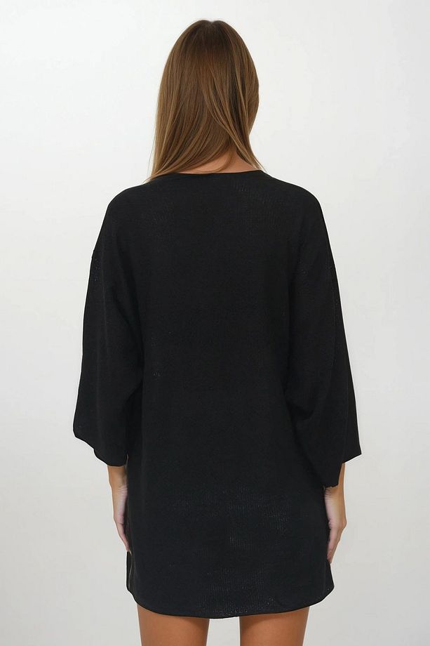 Kadın Siyah Oversize Uzun Triko Hırka Vs00252 - 4
