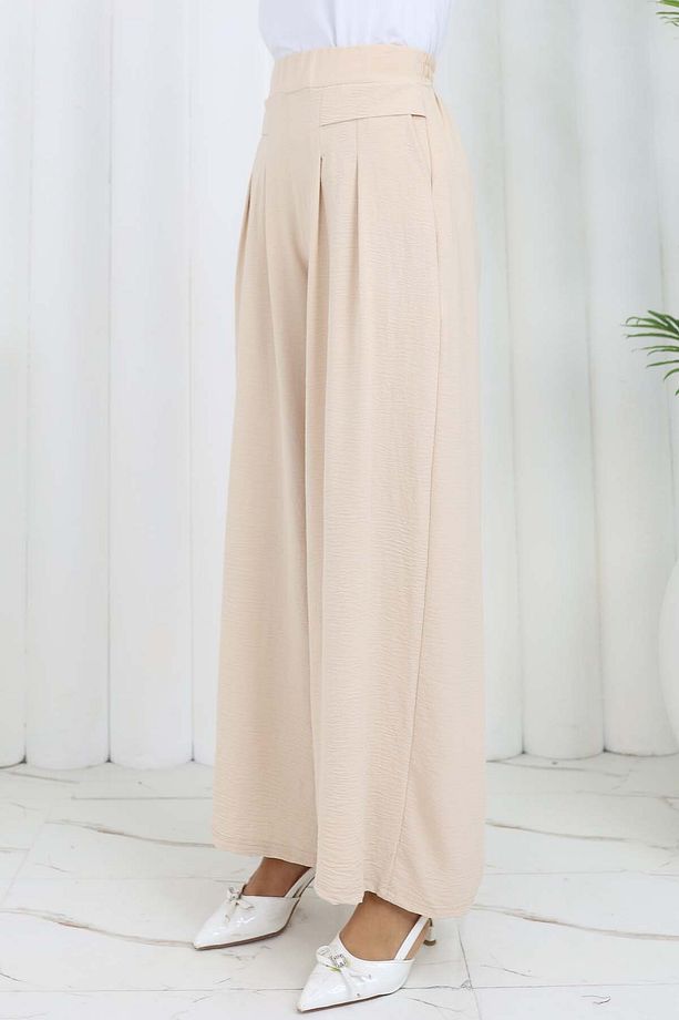Geniş Paça Pileli Pantolon Taş Rengi 6718 - 1