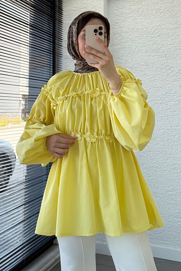 Reglan Floral Detailed Poplin Tunic – Yellow