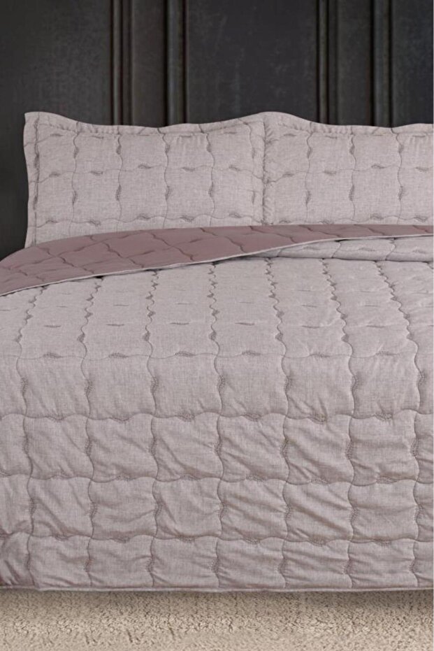 Lesya Embroidered Fiber Filled Double Size 240X260 cm Bedspread Dried Rose