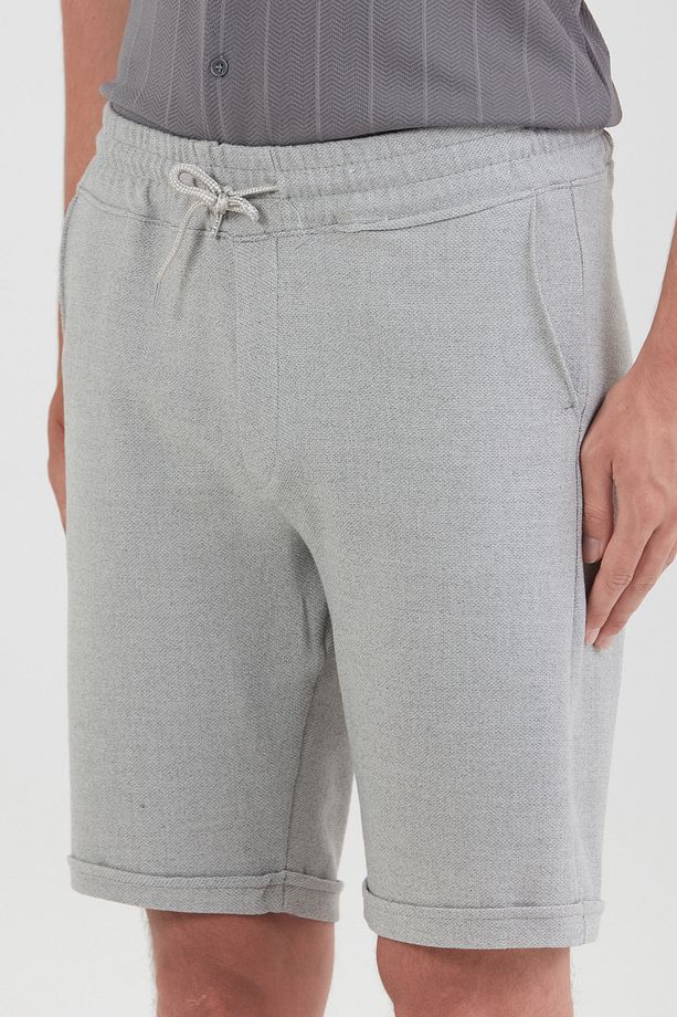 Kırçıllı Beli Lastikli Duble Paça Cepli Şort - 4