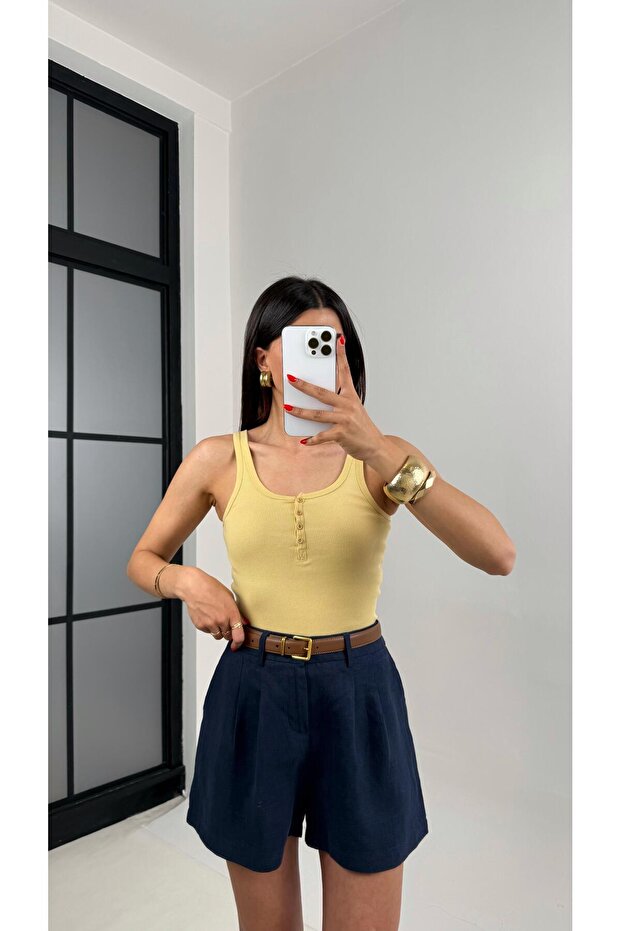 Sarı Önden Düğmeli Basic Atlet Gaus00498 - 2