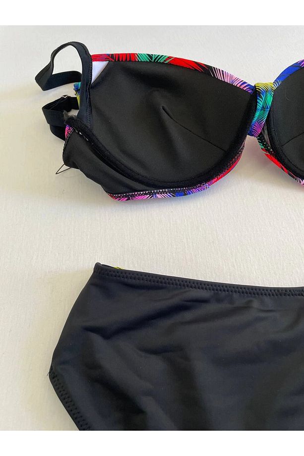 Kadın Siyah Sarı Kırmızı Çok Renk Desenli Astarlı Büyük Beden Bikini Takımı HZL25S-LC06 - 6