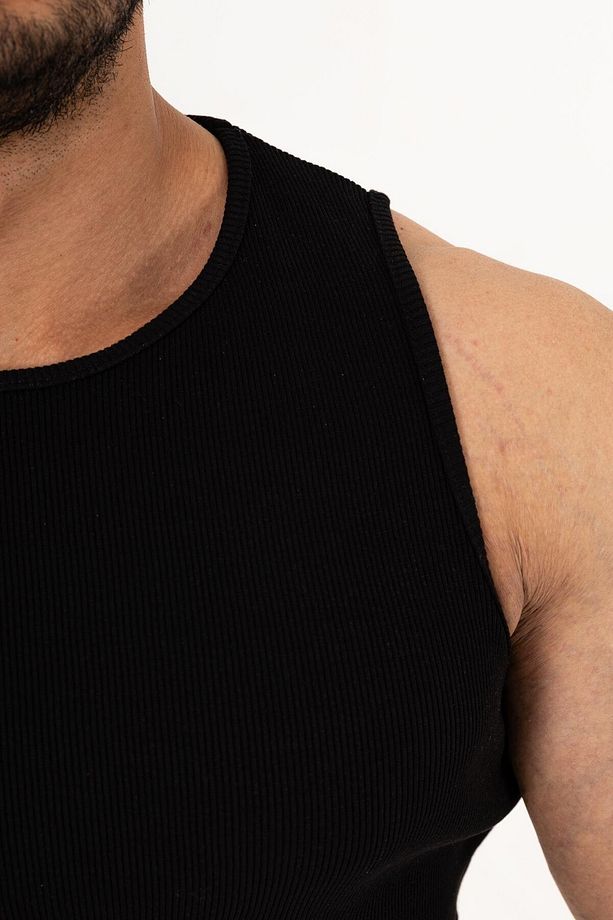 Erkek Beyaz Ribana Fitilli Atlet – Yazlık Slim Fit Basic Atlet - 5