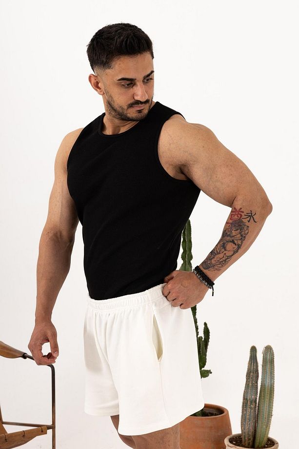 Erkek Beyaz Ribana Fitilli Atlet – Yazlık Slim Fit Basic Atlet - 3