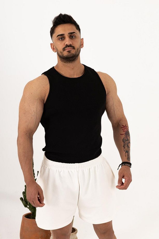 Erkek Beyaz Ribana Fitilli Atlet – Yazlık Slim Fit Basic Atlet - 1