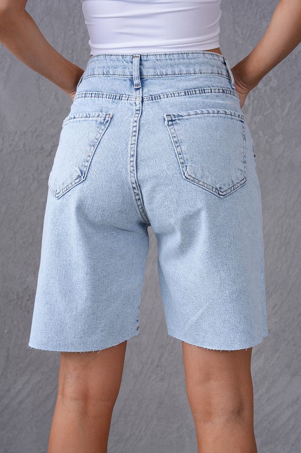 Yüksek Bel Rahat Kalıp Diz Üstü Kot Şort Jeans Şort 70367 - 3