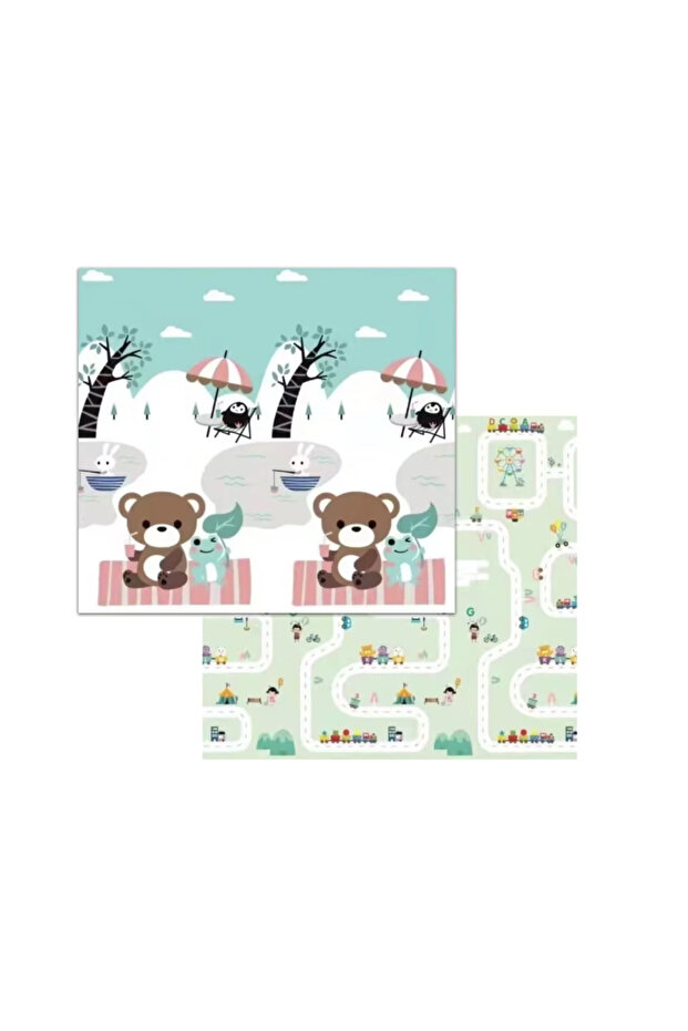 Foldable play mat, shockproof XPE foam, reversible, teddy bear pattern - 1