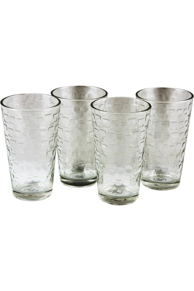 4-Piece Square Pattern Great Foundations Glass Tumbler Set 16 oz