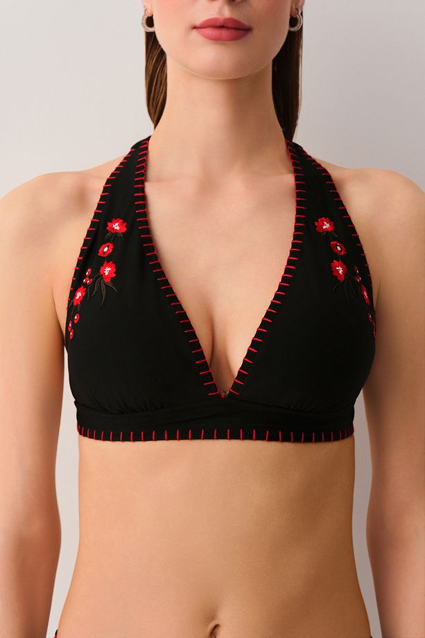 V Dekolteli Kroşeta Detaylı Bikini Üst - 3
