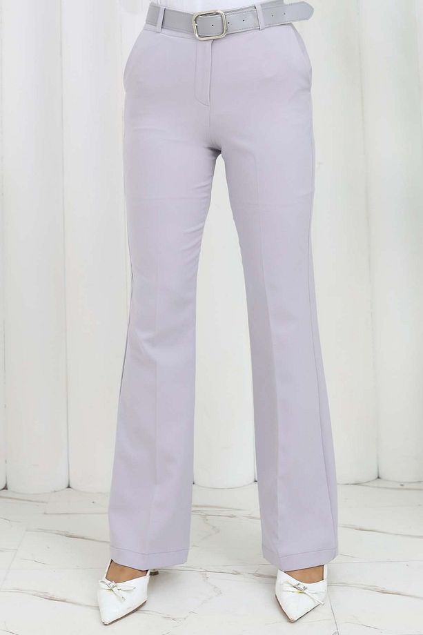 Kemerli İspanyol Paça Pantolon Gri 6538 - 5