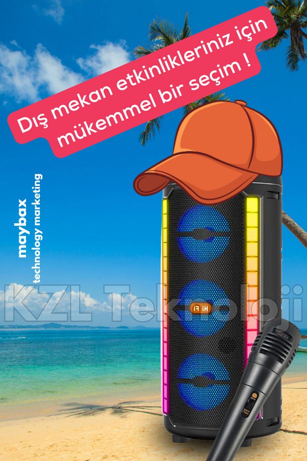 Bluetooth Hoparlör Parti Hoparlörü Işıklı Ses Bombası Radyo Usb Tf Kart Girişli Mikrofon Hediyeli - 5