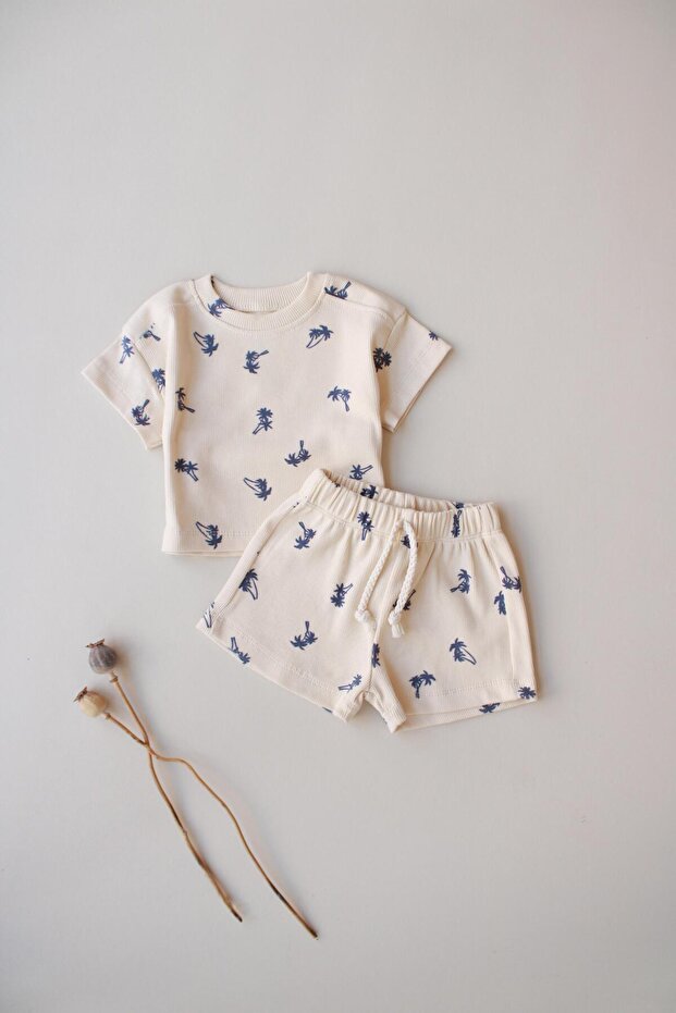 Palm Pattern Camisole Shorts Set - 1