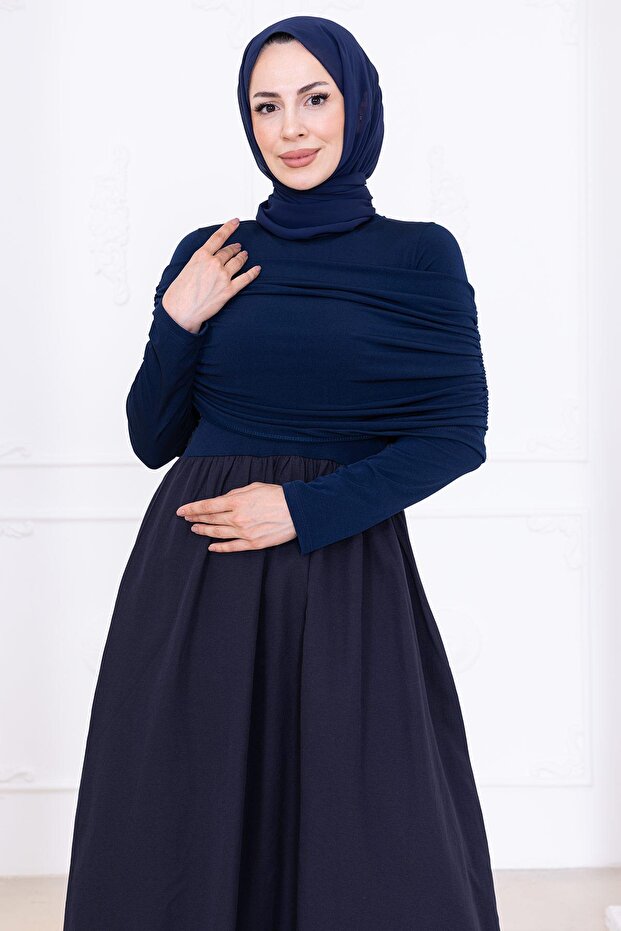 Drapeli Elbise Lacivert HM2780 - 2