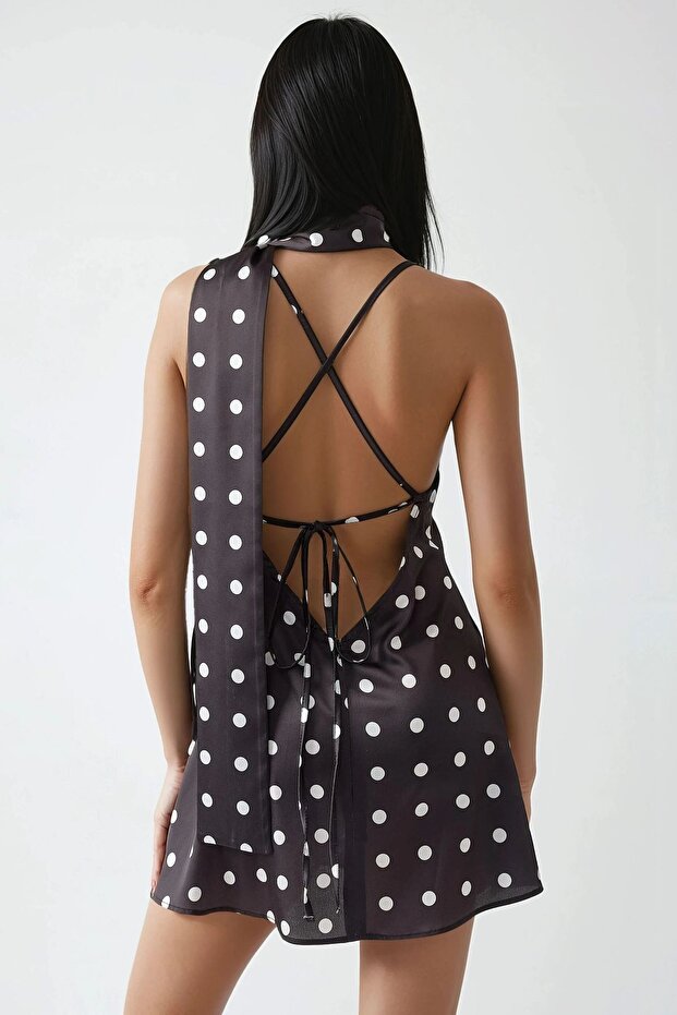 Emily Puantiyeli V-Yaka Mini Elbise - 6