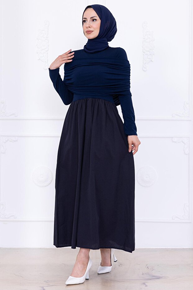 Drapeli Elbise Lacivert HM2780 - 3