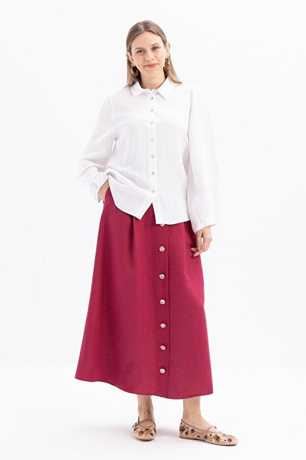 White-Leg Sleeve Pile Detailed Linen Shirt