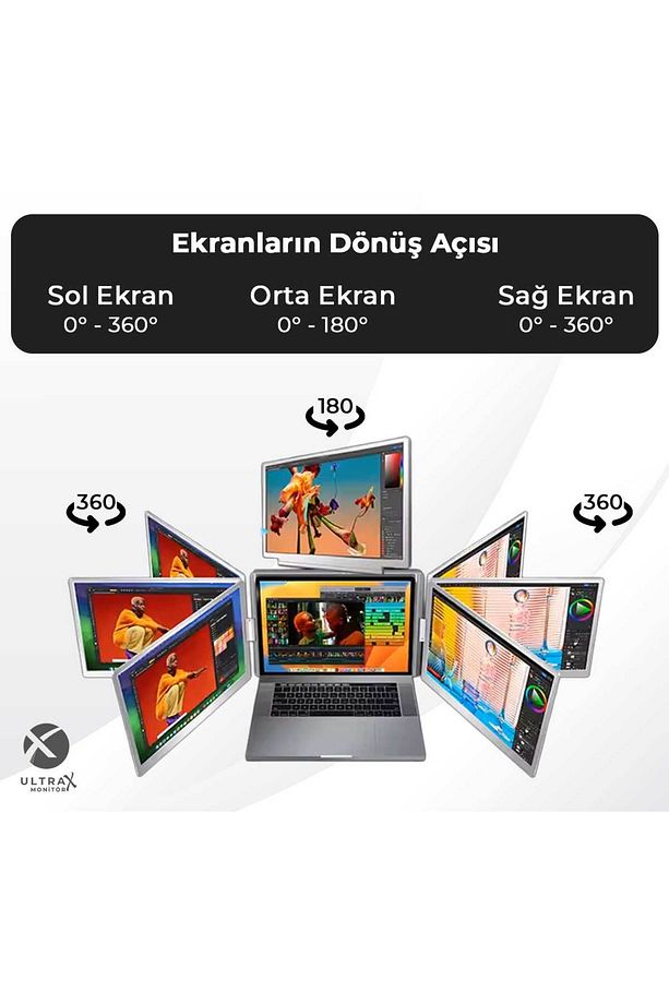 16″ Üçlü Taşınabilir Monitör Çoklu Ekran 1200p Notebook Monitör - 2