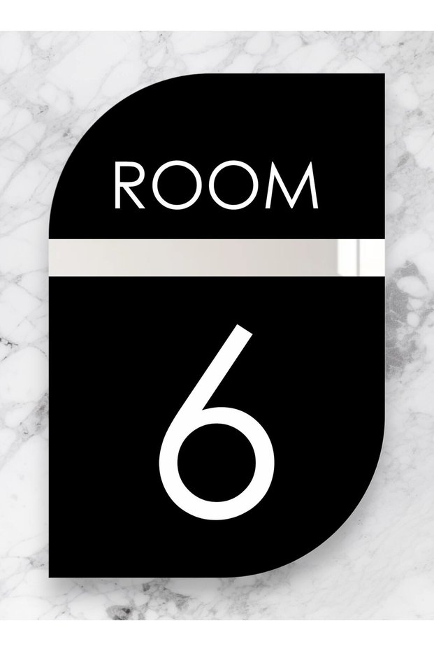 Vertical Hotel Door - Apartment - Building - Number Black Plexiglass No - 6 Six