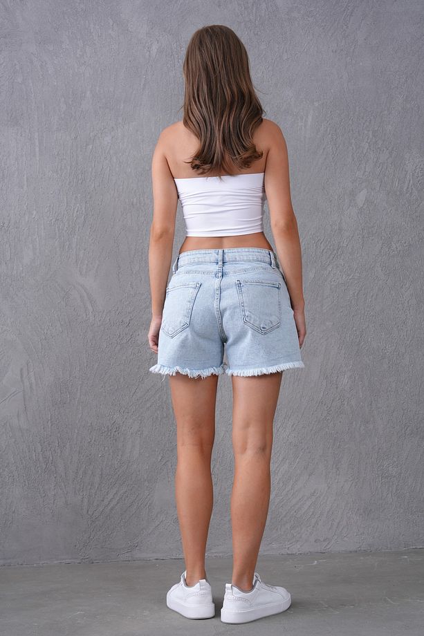 Kadın Yüksek Bel Püsküllü Mavi Kot Şort Jeans Şort 70370 - 8