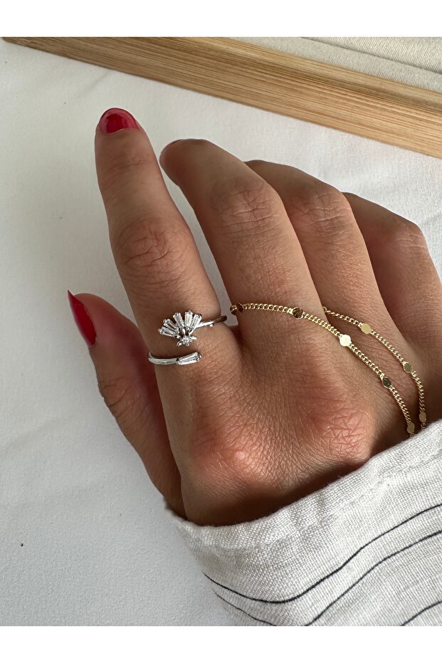 Silver Colored Tiny Flower Ring - 3