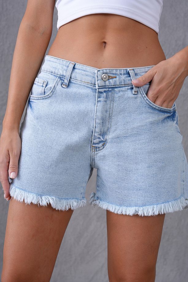 Kadın Yüksek Bel Püsküllü Mavi Kot Şort Jeans Şort 70370 - 2