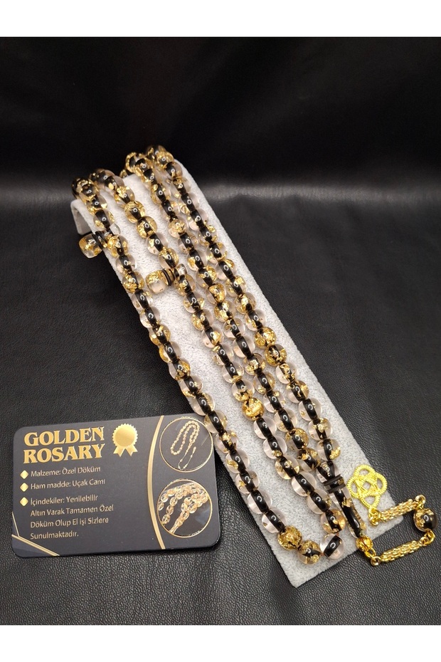 Black Color Gold Leafed 99 Aircraft Glass Prayer Beads