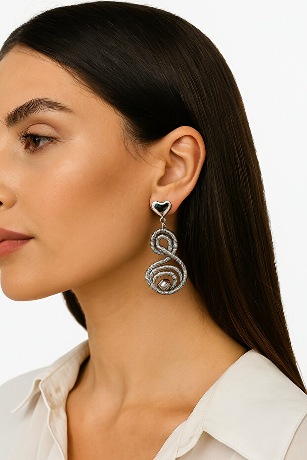 Solana Spiral Heart Handmade Earrings – Silver Color Modern Design