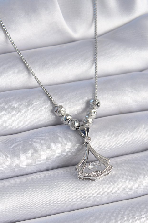 316L Steel Chain Silver Color Gingko Leaf Model Zircon Stone Detail Women's Necklace - Tj-Bko9351