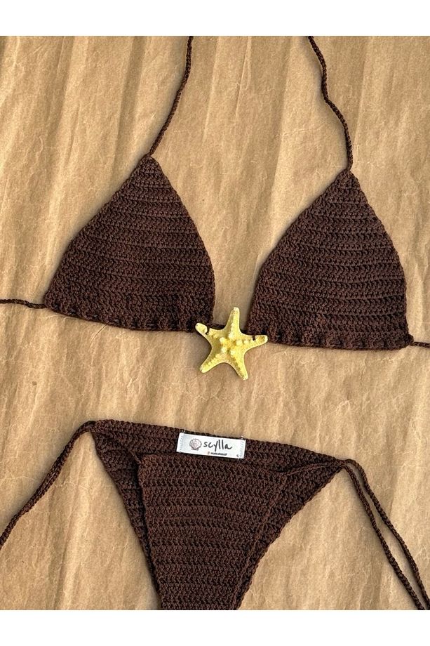 Starla El Yapımı Doğal Deniz Yıldızlı Örgü Bikini Takımı - 9