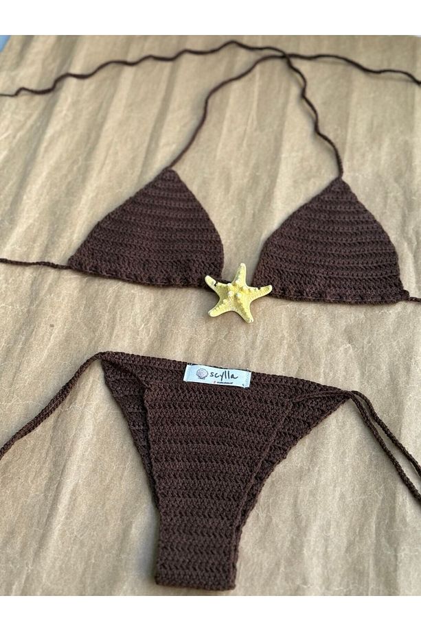 Starla El Yapımı Doğal Deniz Yıldızlı Örgü Bikini Takımı - 5