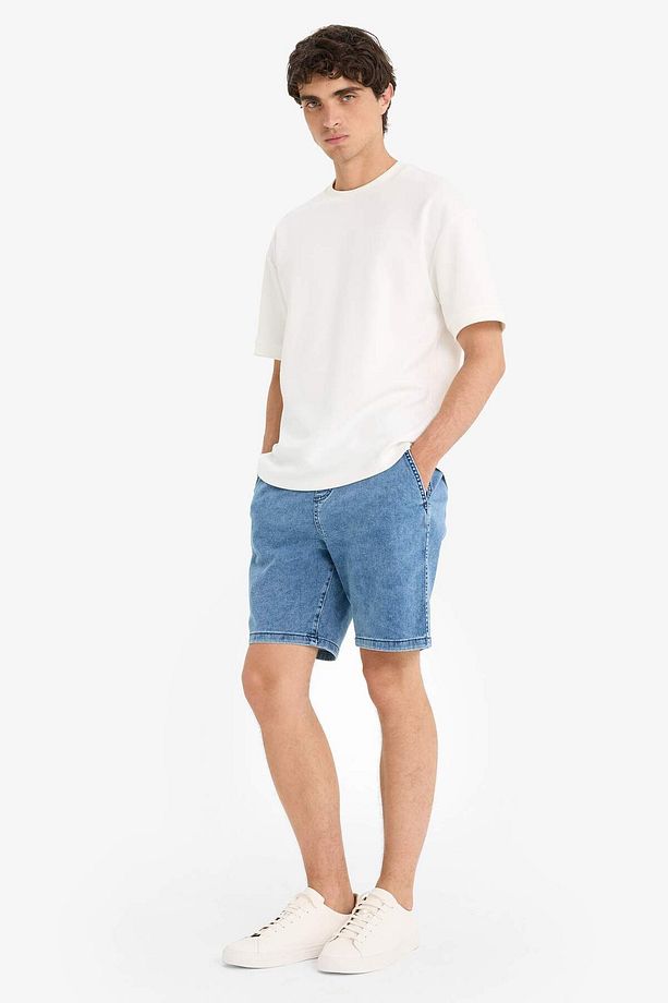 Regular Fit Beli Lastikli Rahat Kalıp Jean Bermuda Şort E4537AX25SM - 3