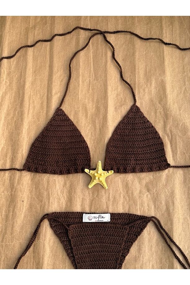 Starla El Yapımı Doğal Deniz Yıldızlı Örgü Bikini Takımı - 8