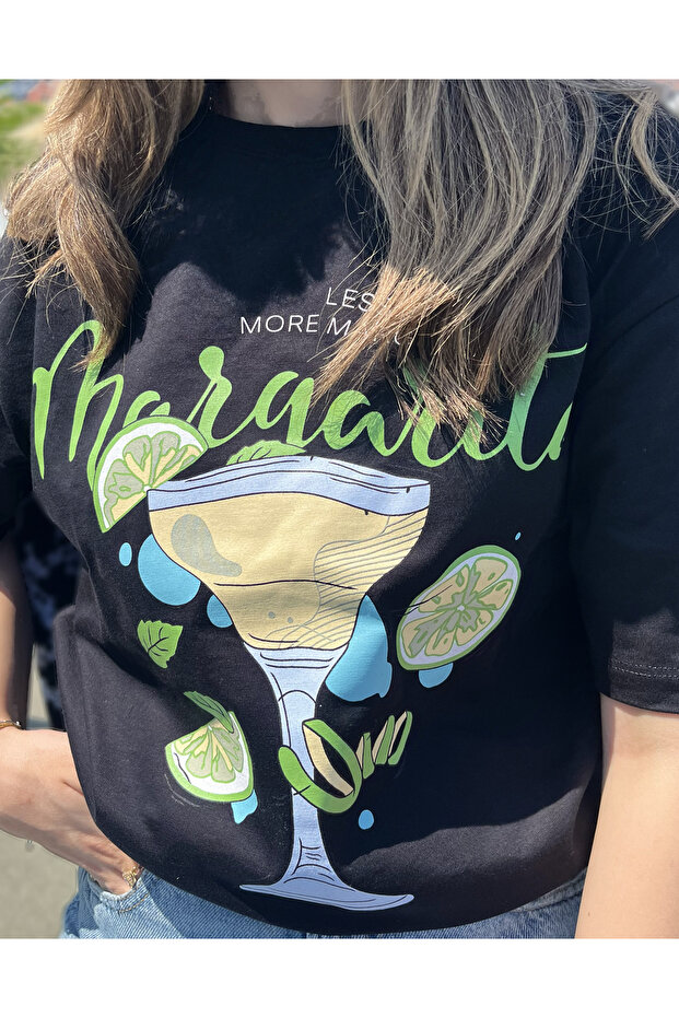 Printed Black Basic T-Shirt - 3