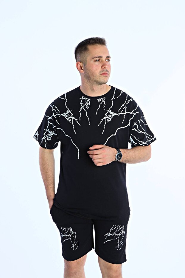 Lightning Printed Shorts Set Black