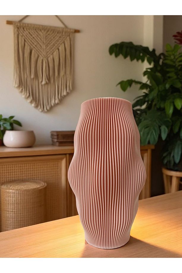 Ripple Form Vazo – Pudra Pembe | Modern Dalga Desenli Dekoratif Vazo - 9
