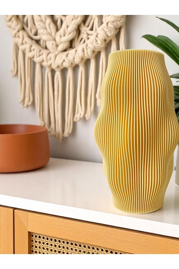 Ripple Form Vazo – Pastel Sarı | Modern Dalga Desenli Dekoratif Vazo - 7
