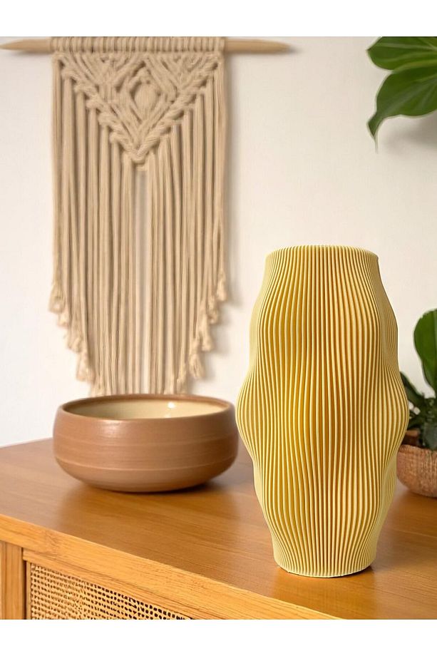 Ripple Form Vazo – Pastel Sarı | Modern Dalga Desenli Dekoratif Vazo - 9