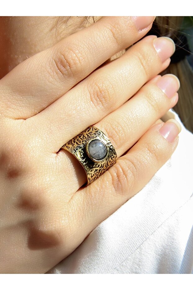 Natural Stone Rutile Quartz Adjustable Ancient Women's Ring with Natural Stone Euy68Rtlk