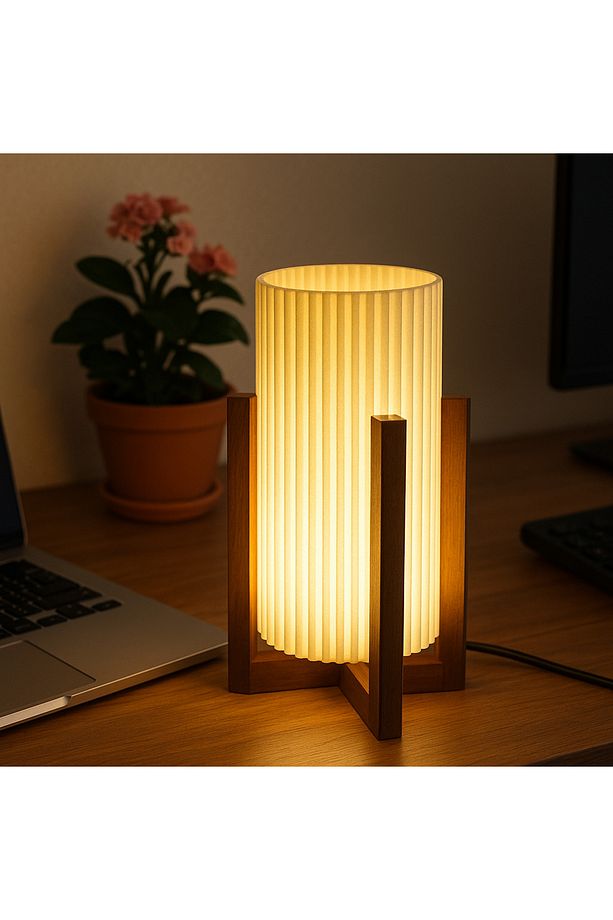 Ahşap Ayaklı Silindir Masa Lambası – Modern LED Aydınlatma, Gece Lambası ve Çalışma Masası Işığı - 4