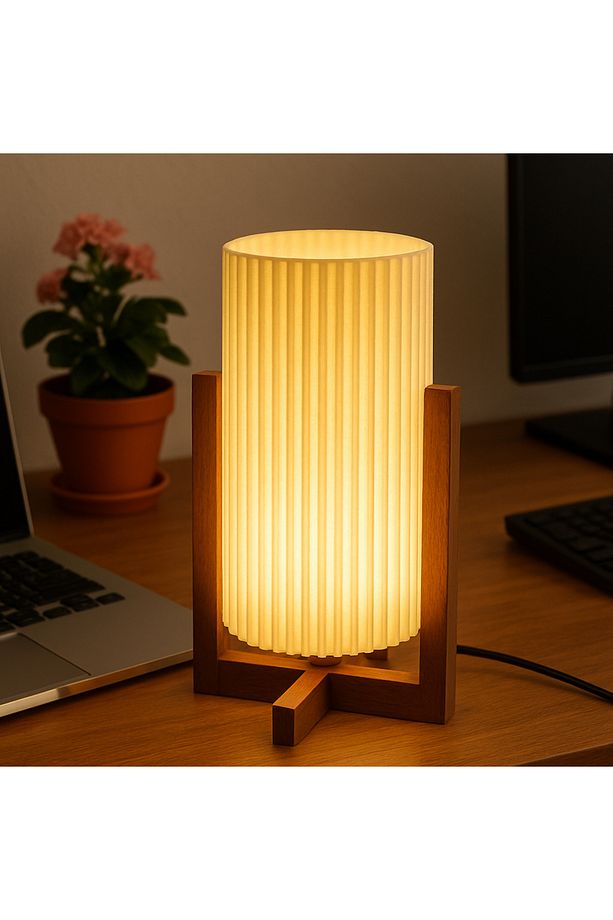 Ahşap Ayaklı Silindir Masa Lambası – Modern LED Aydınlatma, Gece Lambası ve Çalışma Masası Işığı - 3