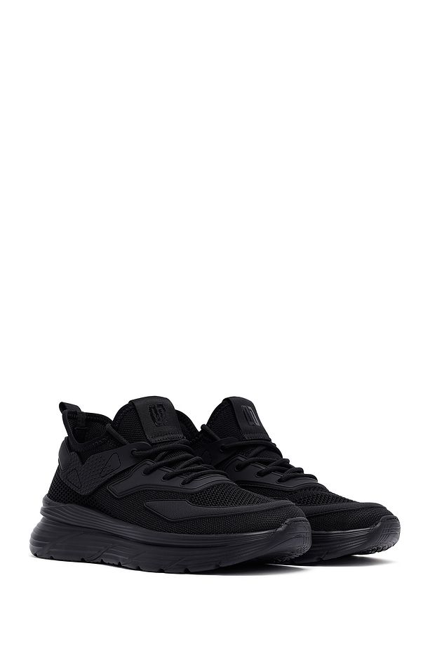 Erkek Siyah Bağcıklı Kalın Tabanlı Kumaş Sneaker 25SFD69426F - 3
