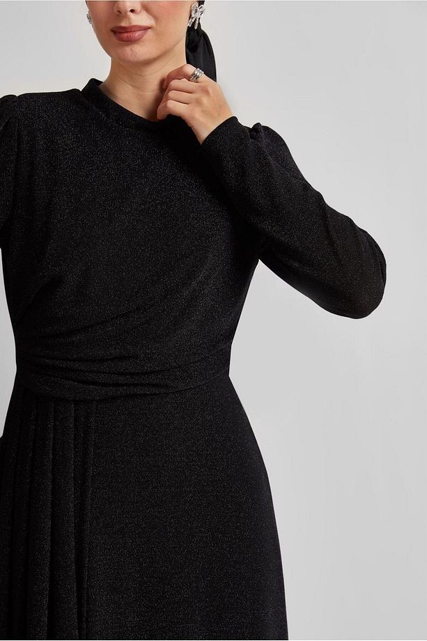 DRAPE DETAYLI SİMLİ ELBİSE 45677 - 3