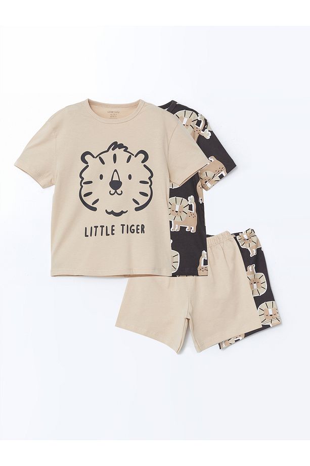 Bisiklet Yaka Baskılı Erkek Bebek Şortlu Pijama Takım 2'li - 1