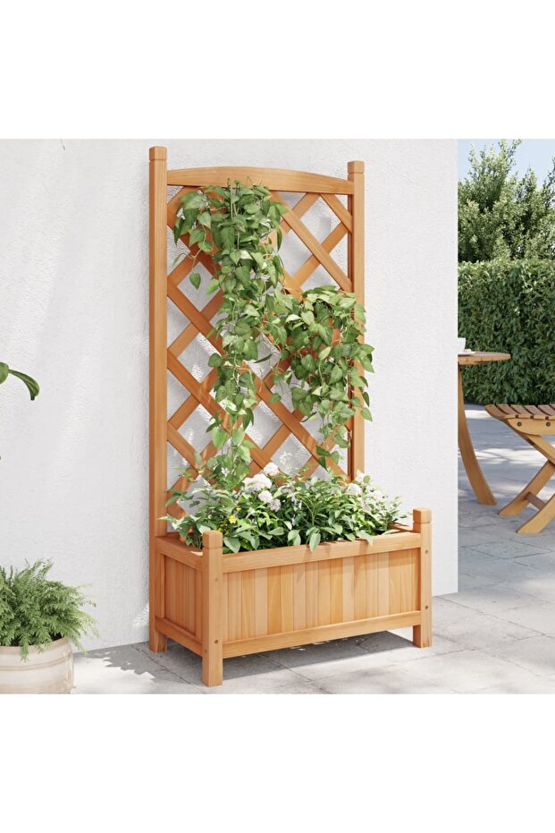 Planter with Trellis Brown Solid Wood Fir