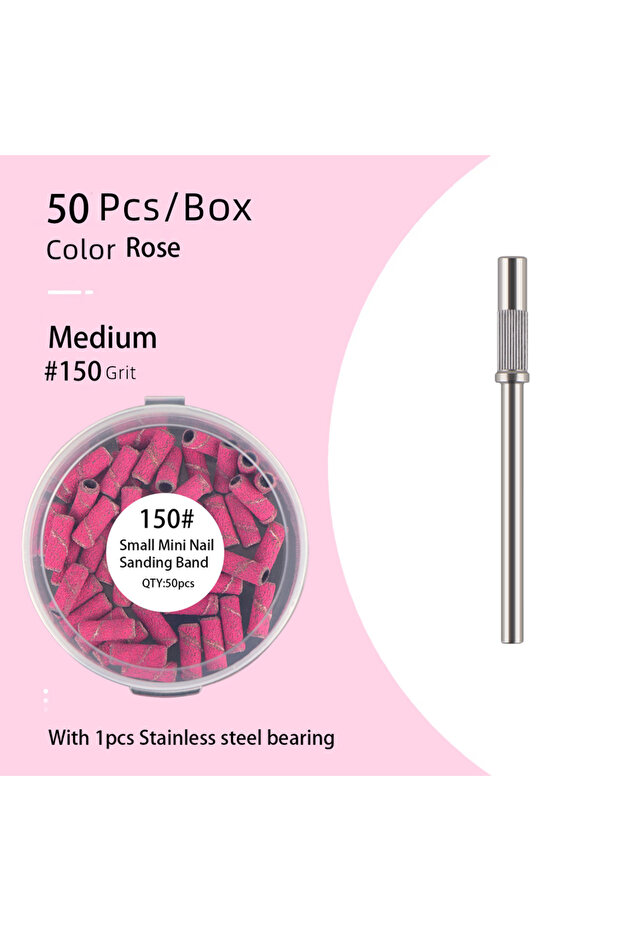 Rose150-50-B 50pcs 3.1mm Mini Sanding Bands Kits With Shaft 3/32" Nail Drill Bits Mandrel Sets Elect