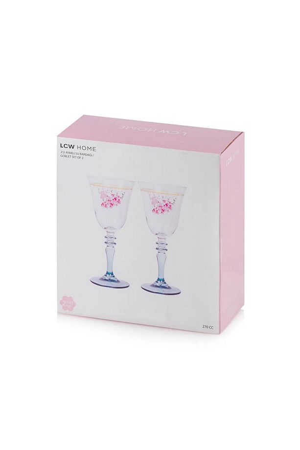 LCW HOME Karışık Çiçek Baskılı Cam Ayaklı Su Bardağı 2'li 270 ml - 5