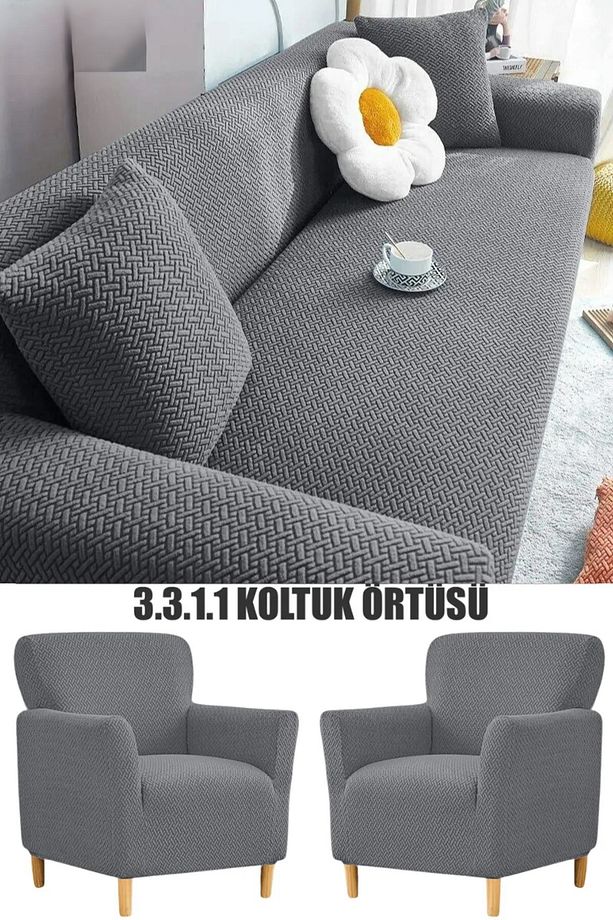 uğla Desen Koltuk Kılıfı,koltuk Örtüsü Takımı 3311 Lastikli,yıkanabilir Kanepe Örtüsü - 1