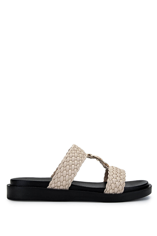 Women's Vegan Beige Flat Slippers