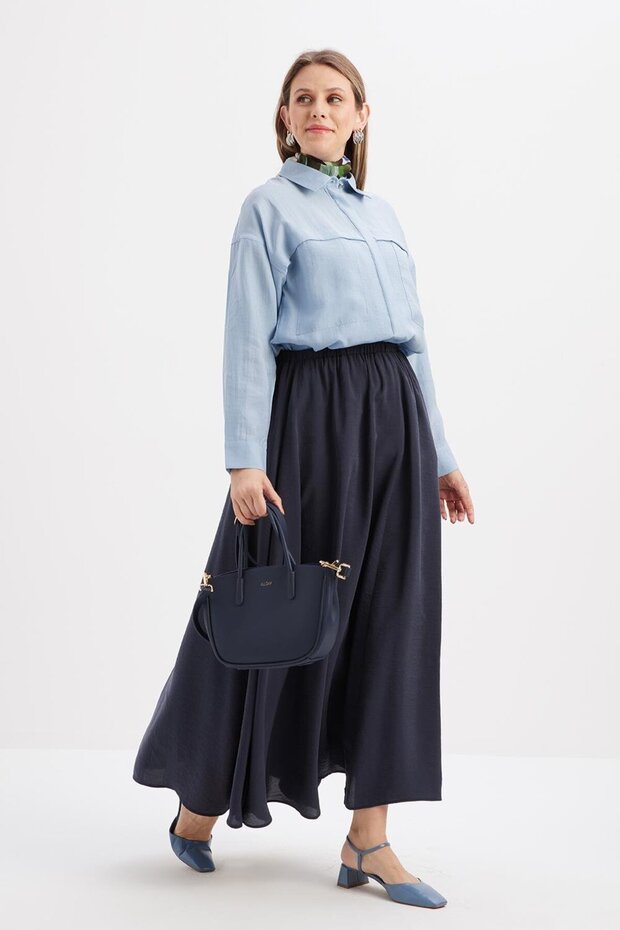 İndigo-Lastikli Basic Etek - 1